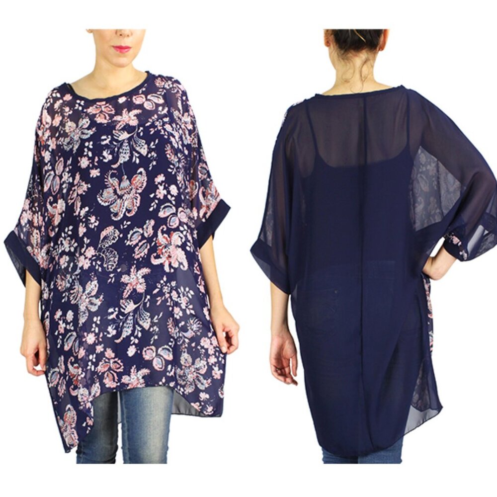 Paisley chiffon poncho - 100% polyester 1x 2x